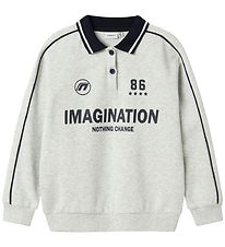 Name It Polo blússa - NkmKris - Ljósgráir tónar M. Prentað